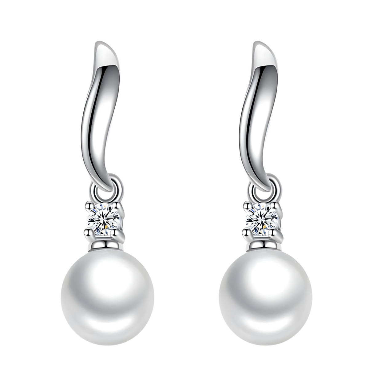 Sterling Silver Freshwater Pearl Drop Earrings AAA Cubic Zirconia Dangle 337
