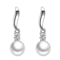Sterling Silver Freshwater Pearl Drop Earrings AAA Cubic Zirconia Dangle 337
