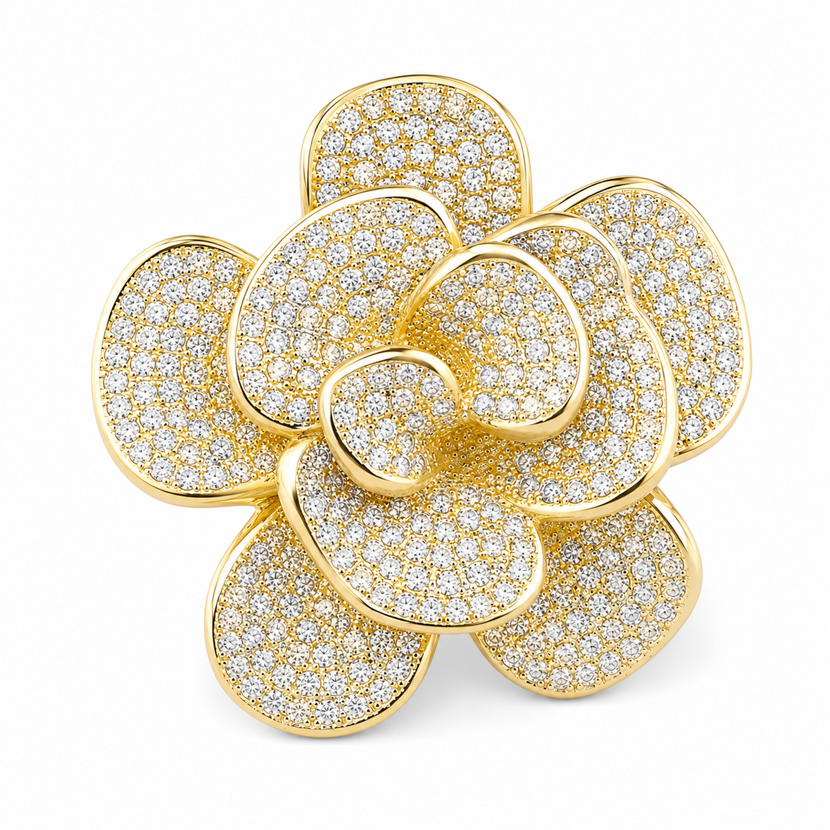 Luxury Flower Statement Ring For Women, Gold Tone Adjustable Cocktail Ring 1504