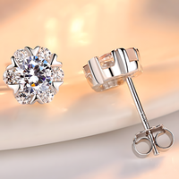 925 Silver-Plated Round Crystal Stud Earrings for Women Sparkling CZ Cluster 992