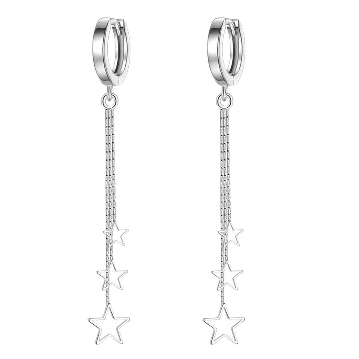 Silver Gold-Plated Star Drop Hoop Earrings Women – Long Dangle Chain Earring 920