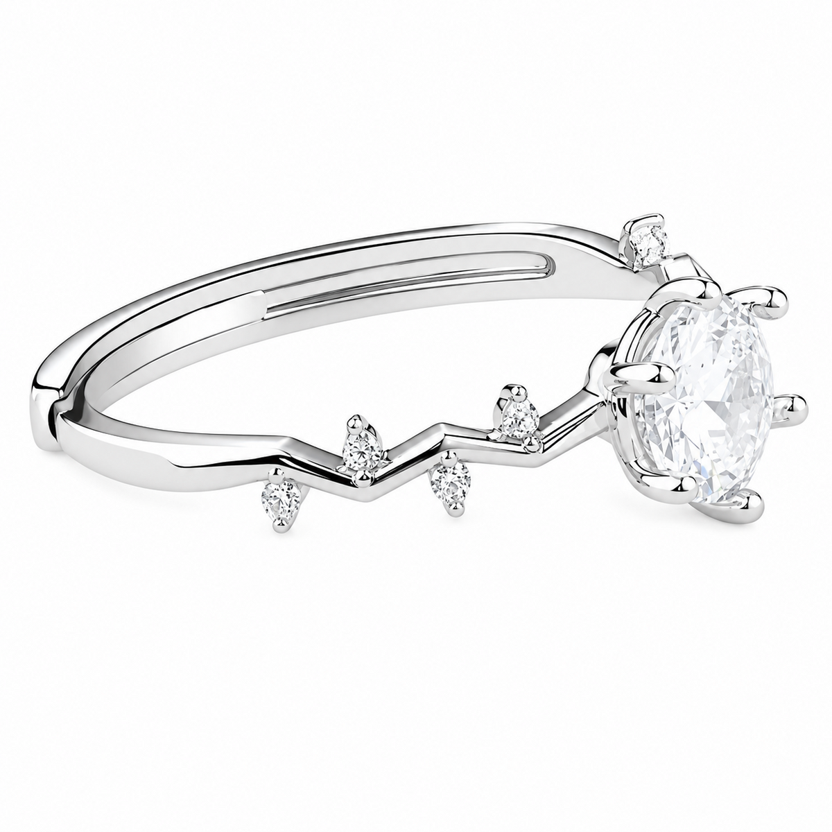 Adjustable Zigzag Zircon Engagement Ring, Round Brilliant Cut Solitaire 1632