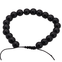 Unisex Natural Stone Bracelet, 8mm Black Malachite & Lava Rock, Adjustable B118