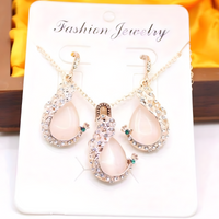Vintage Cat Eye Stone Peacock Necklace & Earrings Set – Gold-Tone Water Drop 682