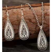 Vintage Water Drop Floral Carved Necklace and Drop Earrings Set, Teardrop 1723