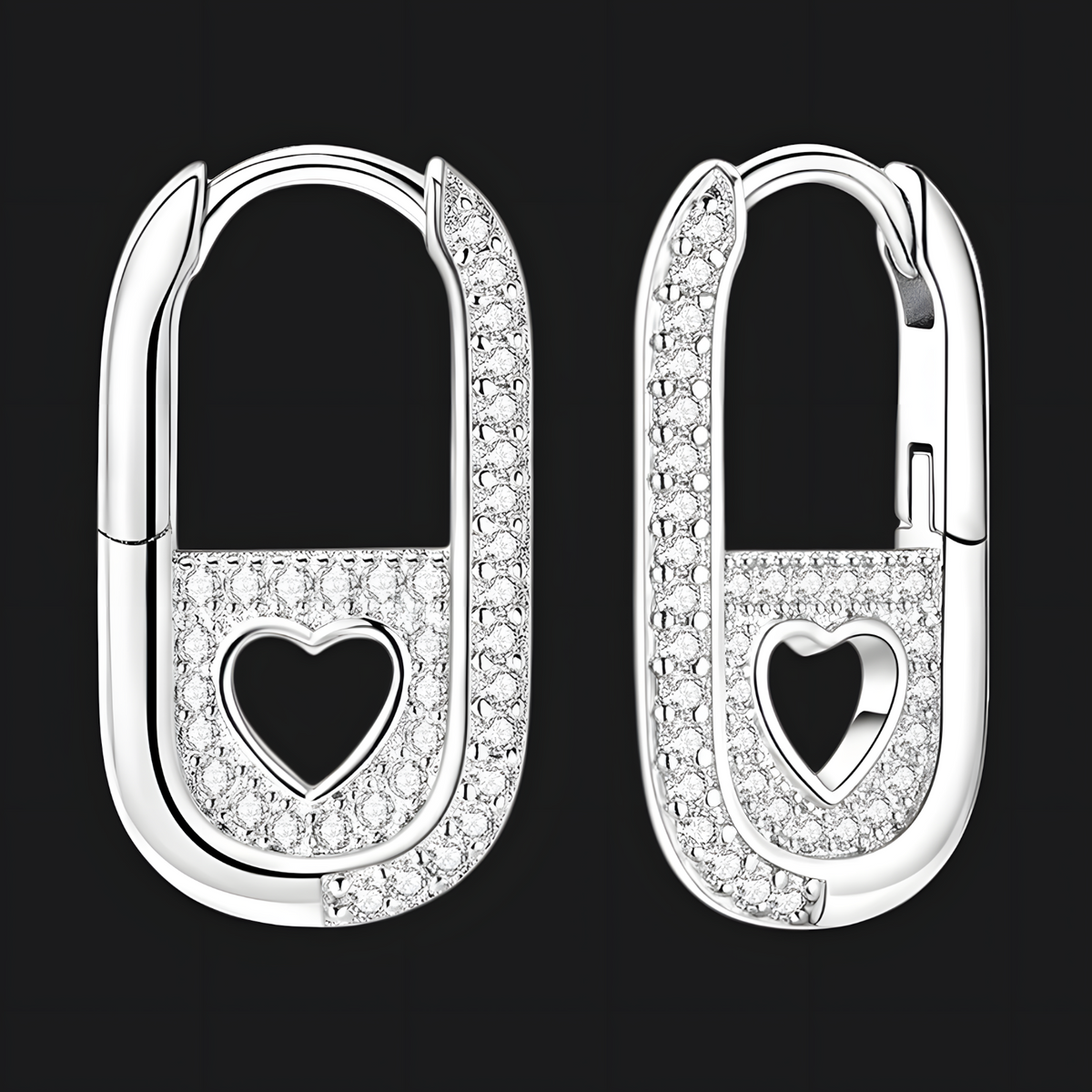 925 Sterling Silver Heart Cutout Hoop Earrings Women – Real Silver U-Shape 809