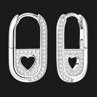 925 Sterling Silver Heart Cutout Hoop Earrings Women – Real Silver U-Shape 809