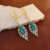 Leaf Crystal Drop Earrings, 14K Gold Plated with Sparkling Zirconia, Elegant 112