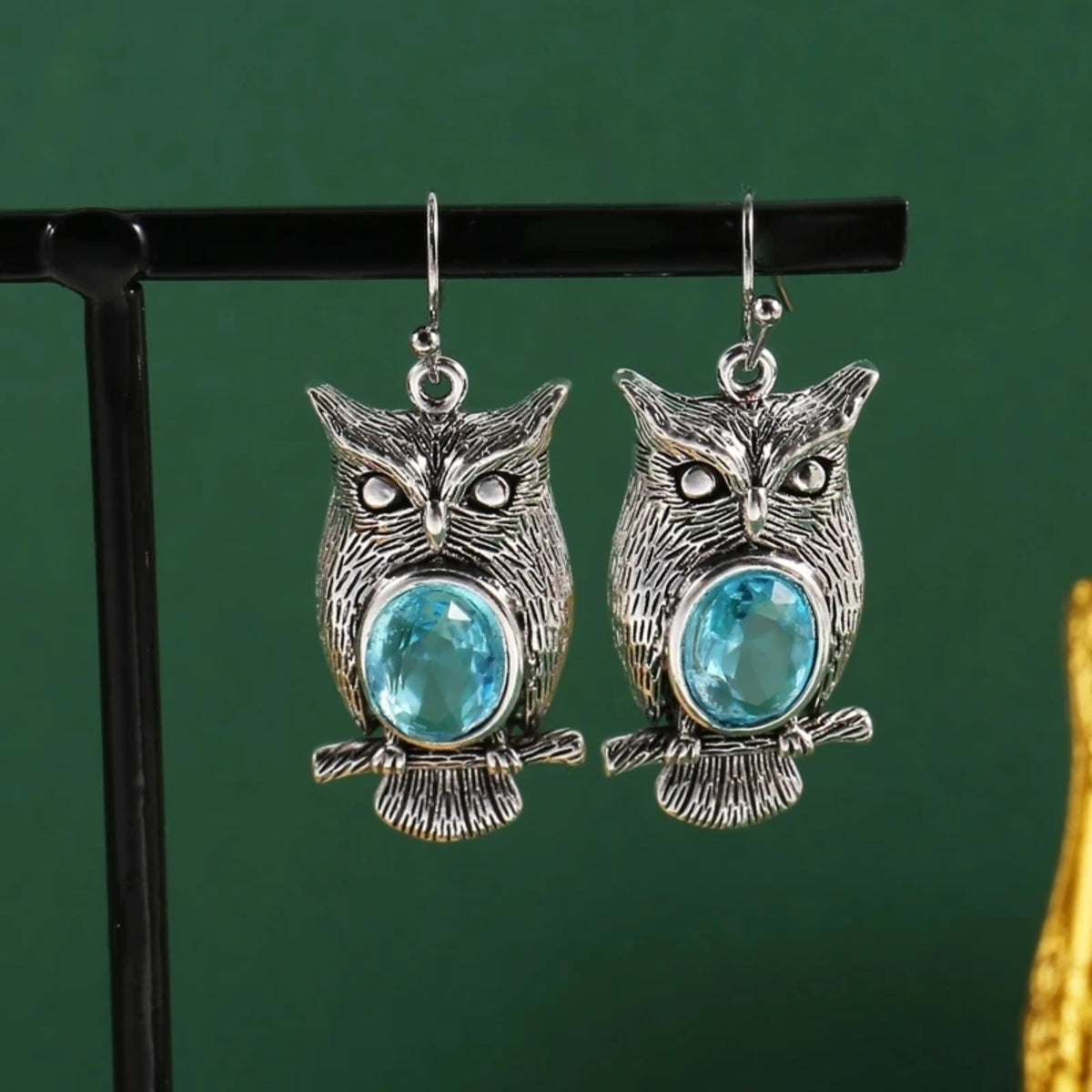 Vintage Owl Dangle Earrings for Women –Zinc Alloy Silver Colour Carved Design B8