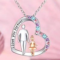 "I Love You Forever" Father Daughter Heart Necklace Pendant Cubic Zirconia B56