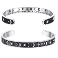 Stainless Steel Cuff Bracelet | Titanium Plated Silver Tone Bangle Moon Sun 614
