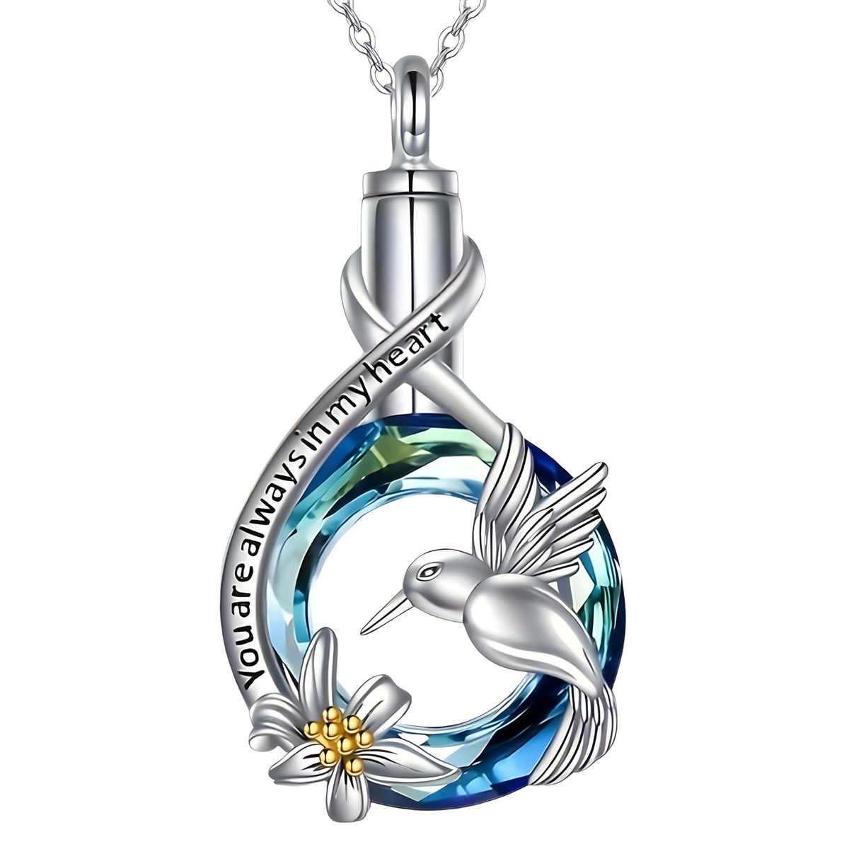 Hummingbird Memorial Ash Necklace,Silver Plated Stainless Steel Urn Pendant B258