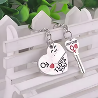 Silver Tone "I Love You" Heart & Key Couple Keychains Set Love Gift Pair Set B29