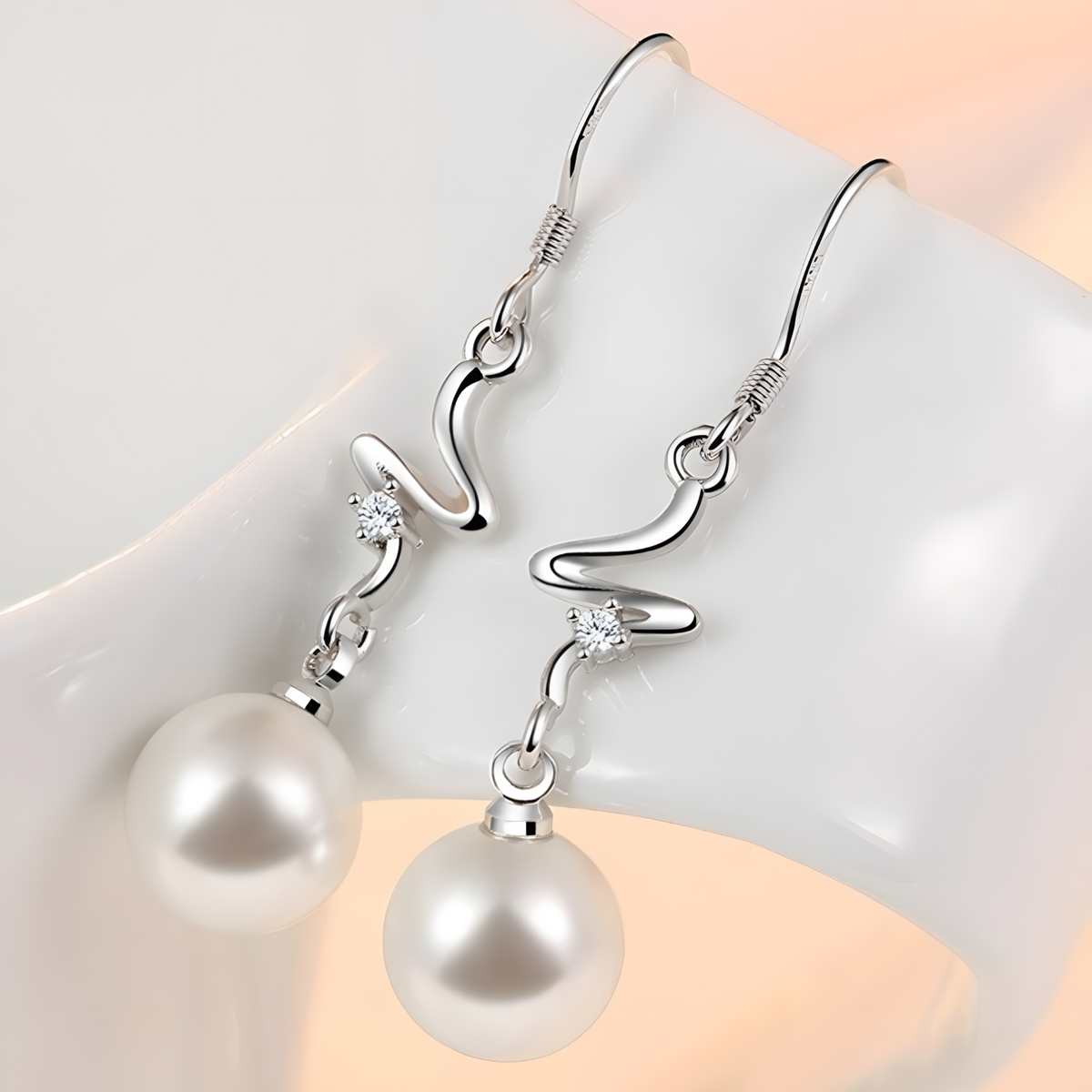 925 Silver-Plated Freshwater Pearl Drop Earrings for Women Elegant Geometric 919
