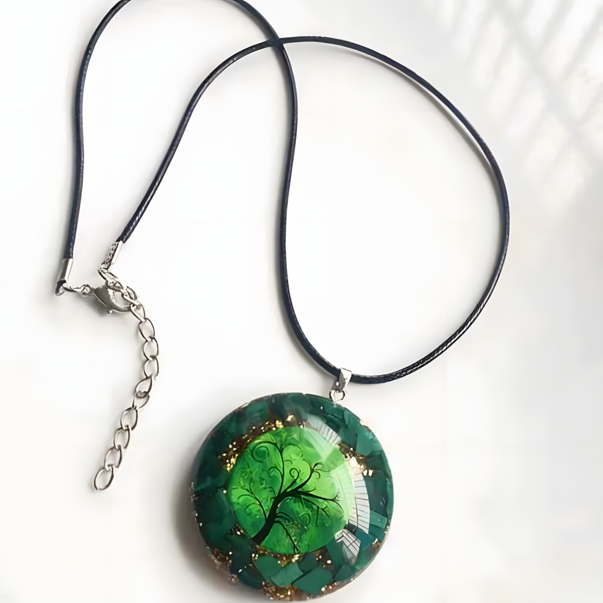 Orgonite Energy Pendant Green Malachite Tree Of Life Necklace –Resin Orgone 1075