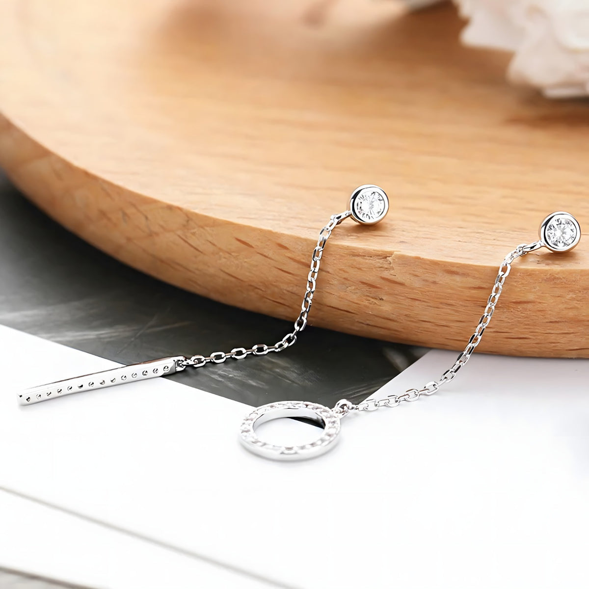 925 Sterling Silver Asymmetrical Drop Earrings - Long Chain Dangle Earrings 350