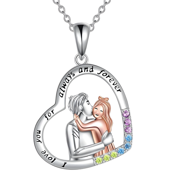 "Always & Forever"Heart Couple Necklace Silver Tone Colorful Crystal Pendant B12