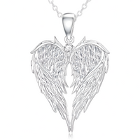 Angel Wings Heart Pendant Necklace 45cm+5cm Adjustable Chain Winged Heart 1484