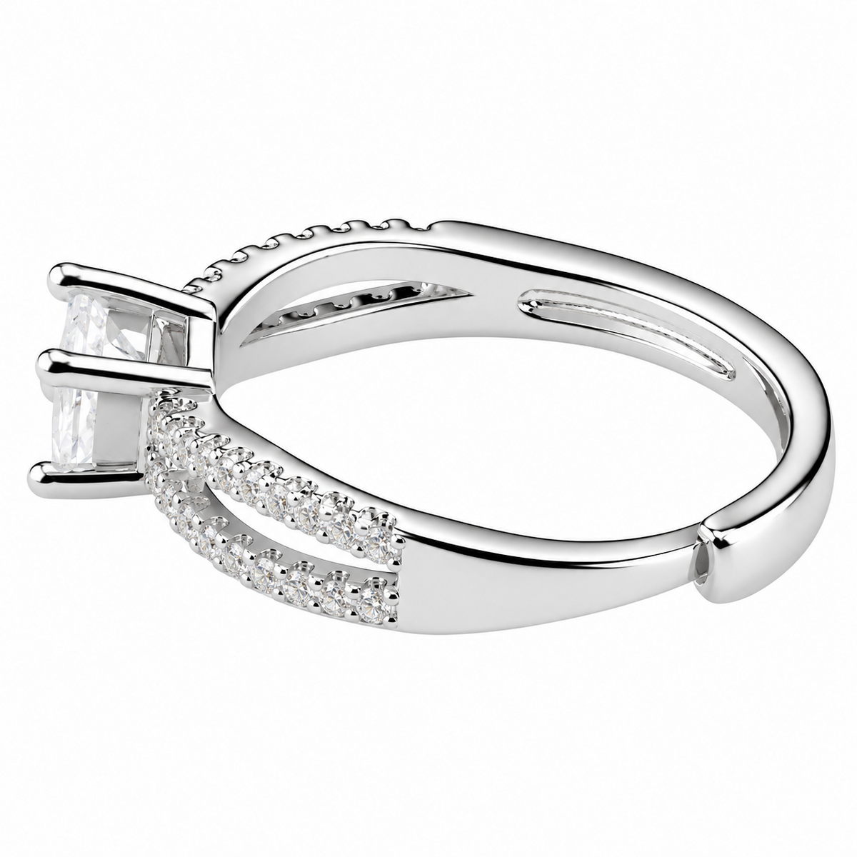 Adjustable Round Brilliant Zircon Engagement Ring, Silver Tone Double Pave  1657