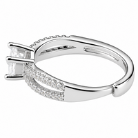 Adjustable Round Brilliant Zircon Engagement Ring, Silver Tone Double Pave  1657