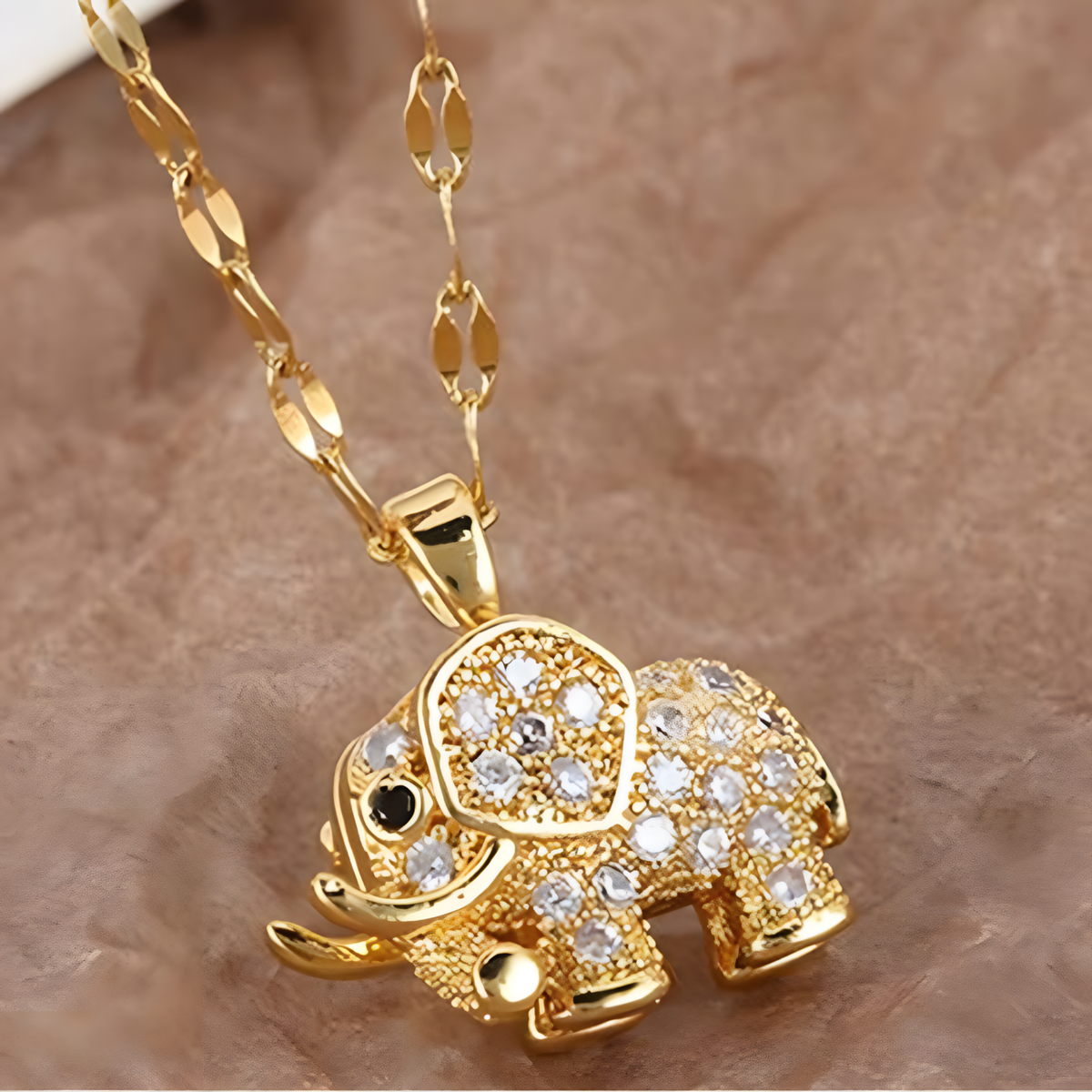 Gold Elephant Pendant Necklace for Women – Stainless Steel Animal Jewellery 1190