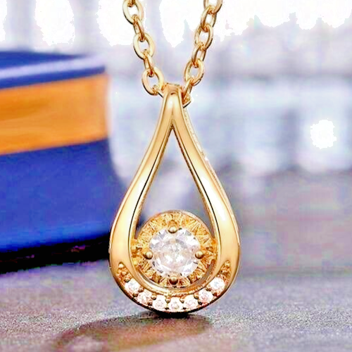 Elegant 18K Plated Round Cut Zircon Waterdrop Pendant Necklace 2 UK