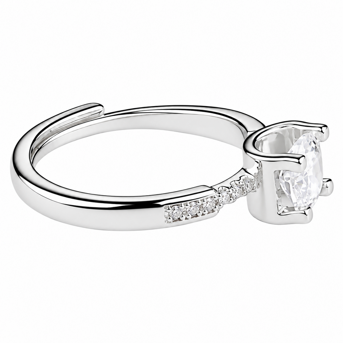 Women's Adjustable Round Brilliant Zircon Engagement Ring, Silver Tone 1654