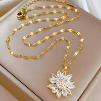 Sunflower Pendant Necklace for Women – Gold Colour Crystal Sunflower Charm 1184