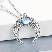 Celtic Crescent Moon Necklace for Women – Zinc Alloy Moon Pendant Blue Opal 1105