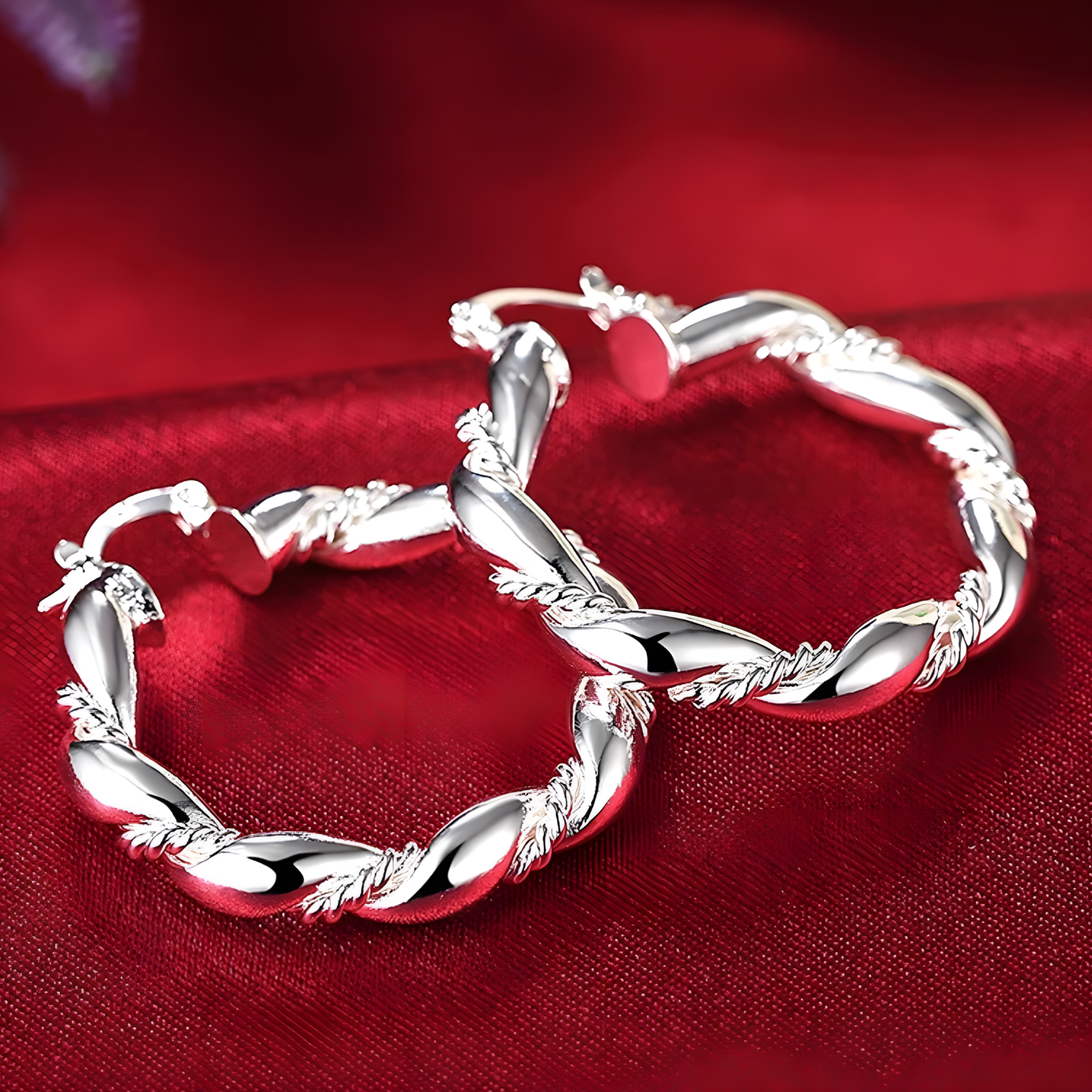 Twisted Rope Hoop Earrings For Women Silver Plated Alloy 11g Lightweight 1411