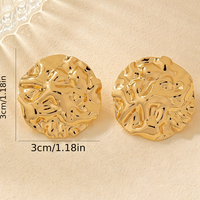 Molten Gold Textured Round Earrings Women – 3cm Classic Geometric Stud Style 774