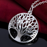 925 Sterling Silver Round Tree of Life Pendant Necklace Women, 18Inch Chain B135