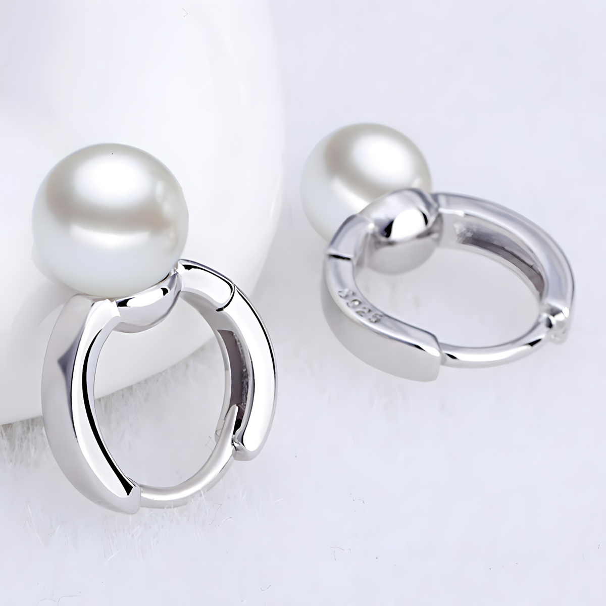 925 Silver-Plated Pearl Hoop Earrings for Women – Simulated Water Drop Pearl 938