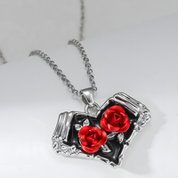 Red Rose Heart Pendant Necklace for Women – Zinc Alloy Metal with Gemstone 1148