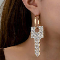 Gold Key Drop Earrings Women – Sparkling Rhinestone Crystal Dangle Earrings 770