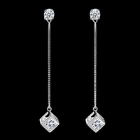925 Silver-Plated Long Drop Earrings for Women Sparkling Cubic Zirconia Cube 986