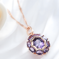 Women's Oval Purple Zircon Pendant Necklace 585 Rose Gold Color Chain Copper 589