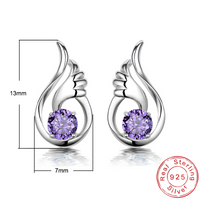Sterling Silver Winged Drop Earrings for Women 925 Real Silver with Amethyst 293