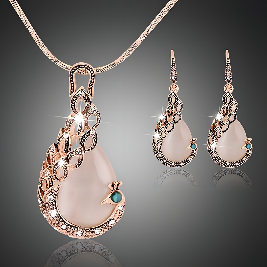 Vintage Peacock Necklace & Earrings Set for Women Gold Plated Alloy Jewelry 719