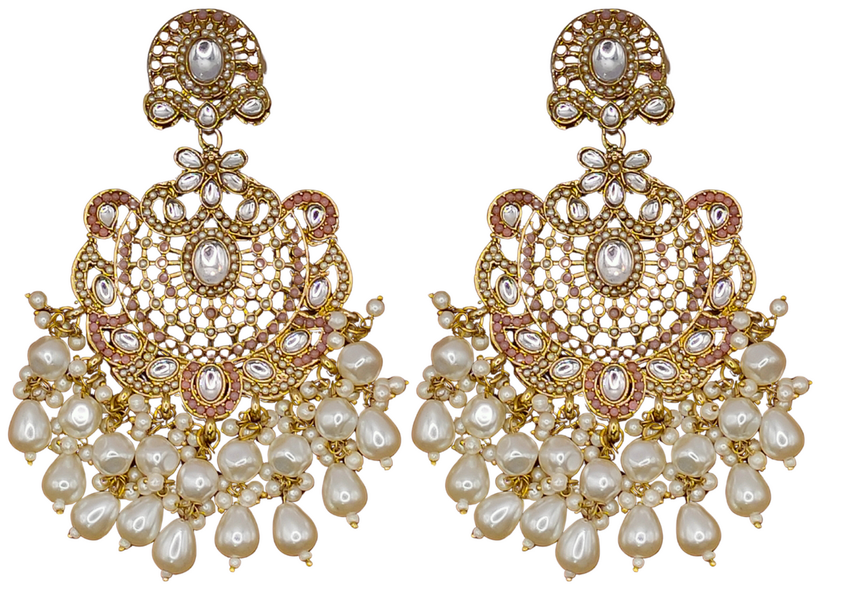 Elegant Bollywood Inspired Gold Kundan Earrings - Traditional Indian Jewelry 215