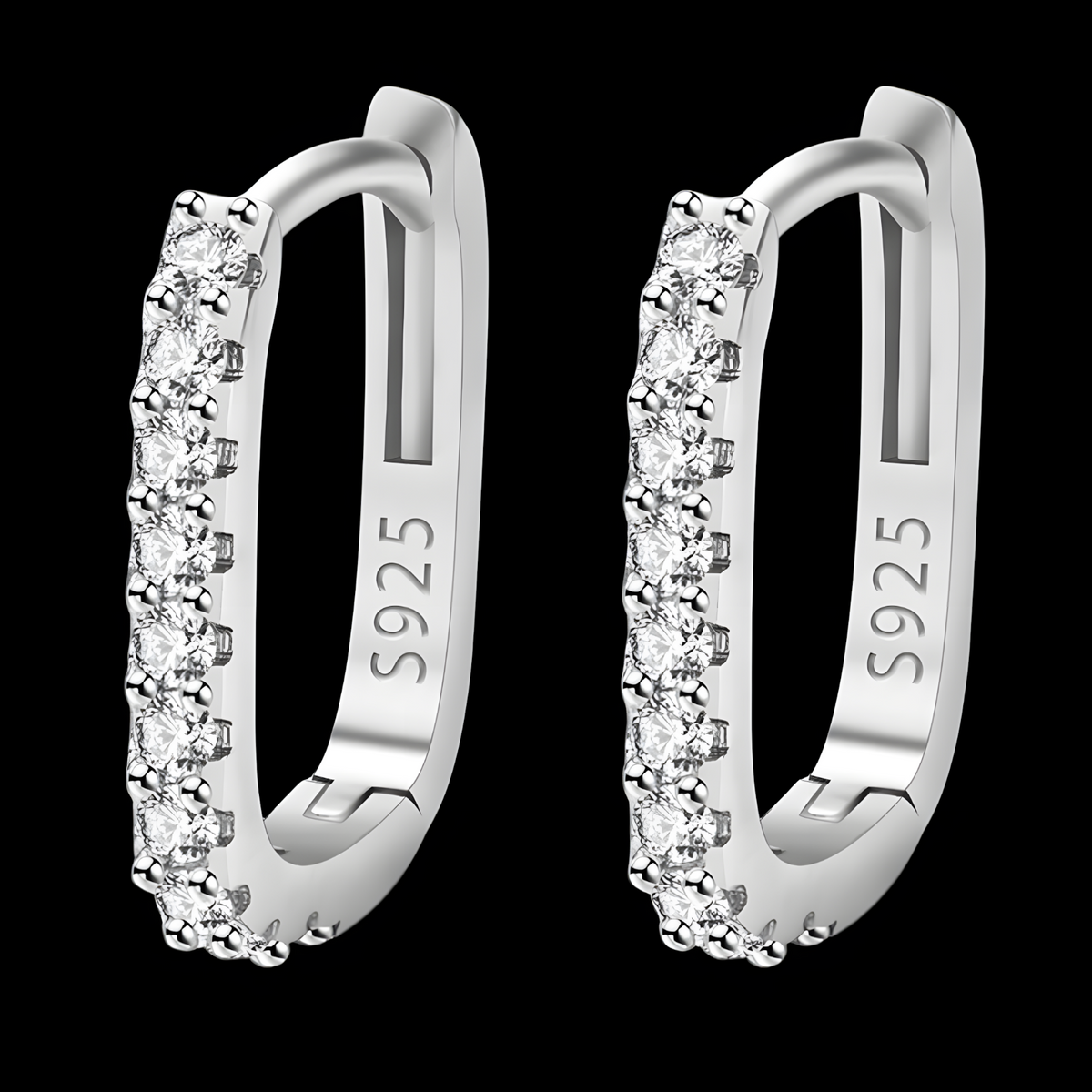 925 Silver-Plated Crystal Hoop Earrings for Women Elegant Round Huggie Hoops 932