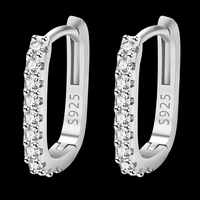 925 Silver-Plated Crystal Hoop Earrings for Women Elegant Round Huggie Hoops 932