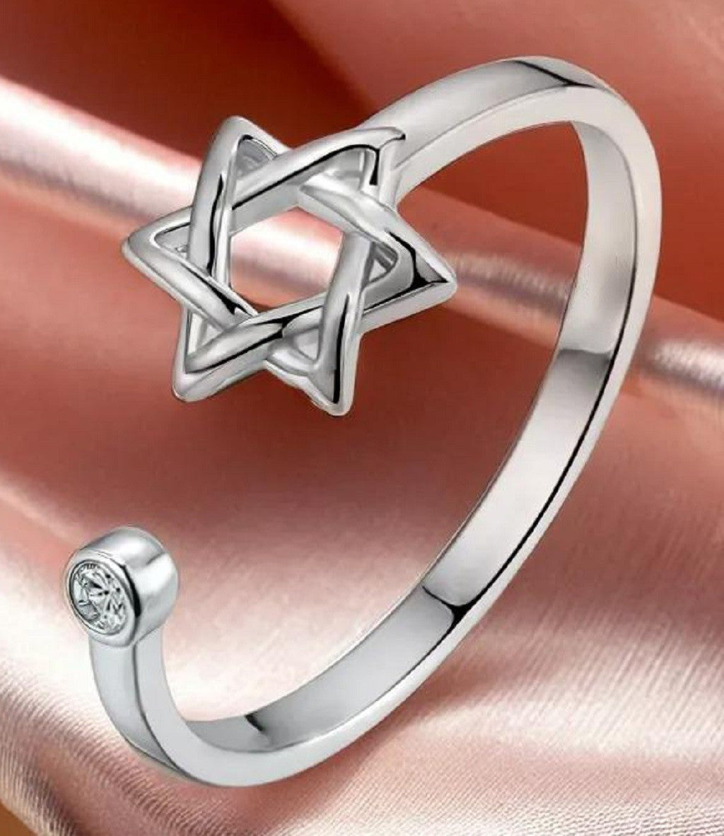 Star of David Adjustable Ring - AAA Cubic Zirconia Open Ring, Jewish Jewelry 366