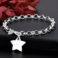 925 Silver Star Charm Bracelet For Women Link Chain Lobster Clasp Celestial 1779