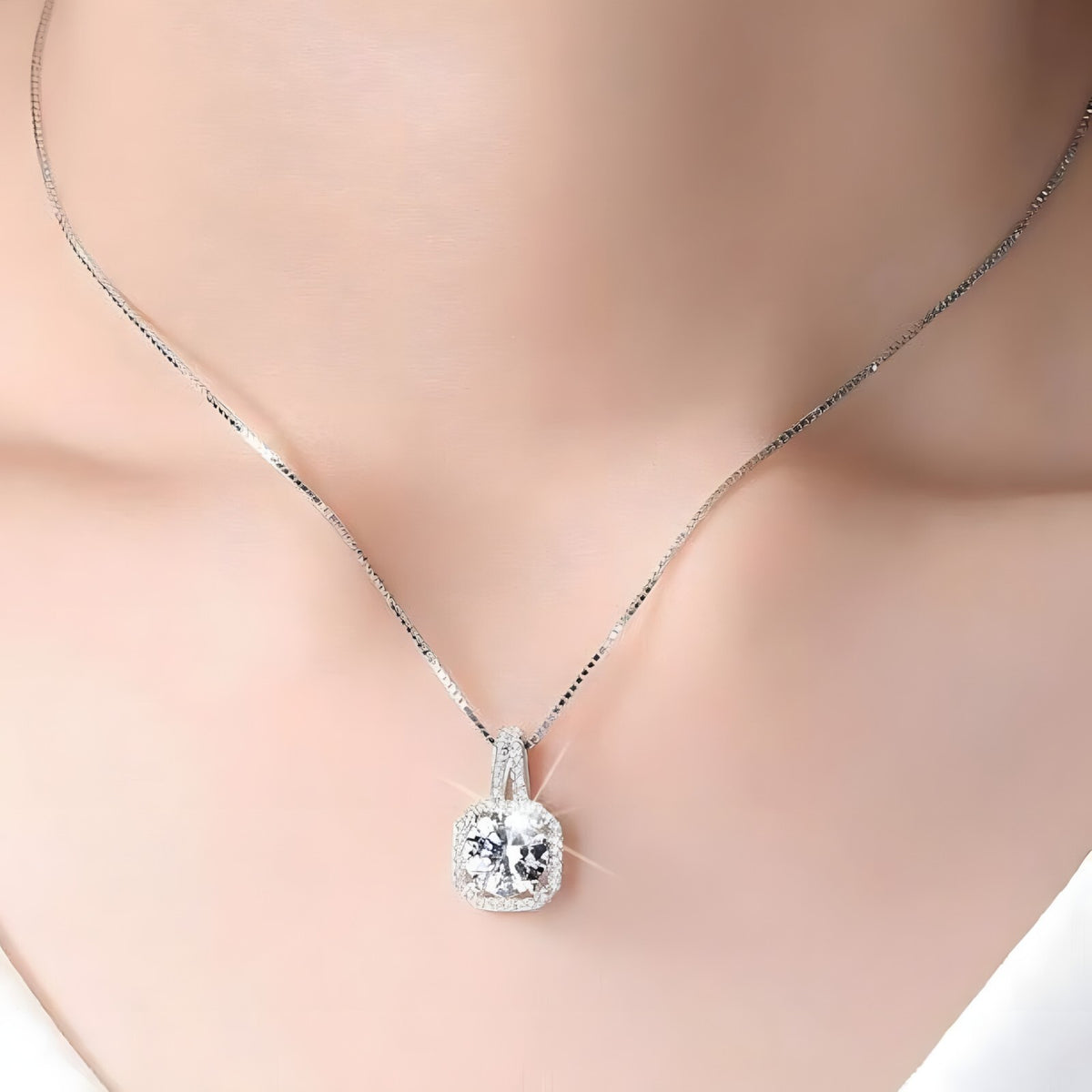 925 Sterling Silver AAA Zircon Square Pendant Necklaces Exquisite Crystal 264