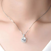 925 Sterling Silver AAA Zircon Square Pendant Necklaces Exquisite Crystal 264