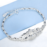 Silver Flower Bracelet Silver Plated Charm Floral Link Jewelry Gift   1821