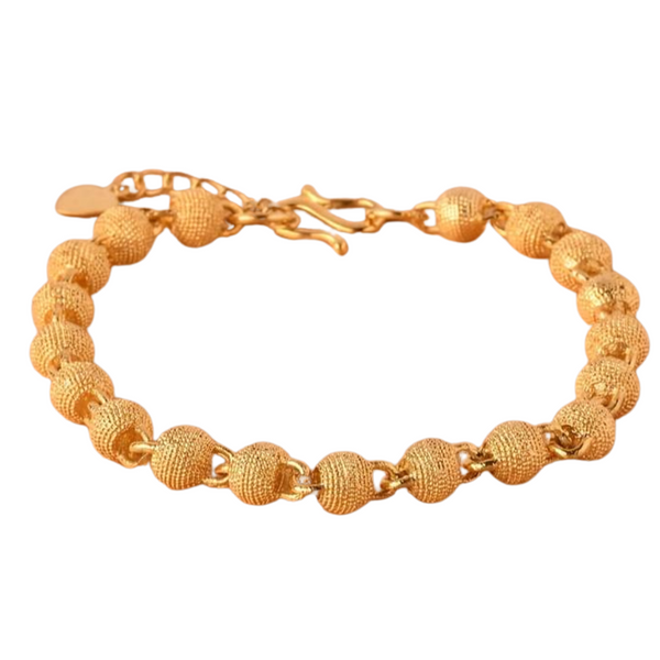 18K Gold Plated Beaded Bracelet, Textured Round Beads, Adjustable 18-21 cm 141