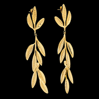 Golden Stainless Steel Leaf Earrings - Simple Nature Inspired Drop Jewelry B40