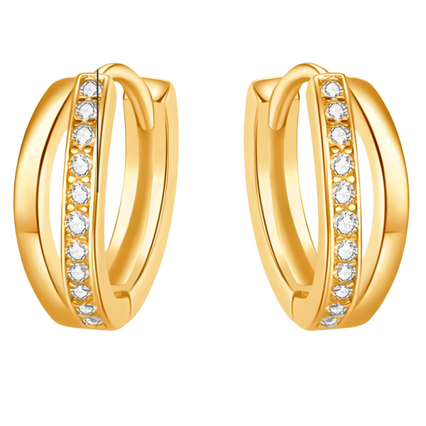18K Gold-Plated Huggie Hoop Earrings Elegant Double Row Crystal Huggie Hoops 309